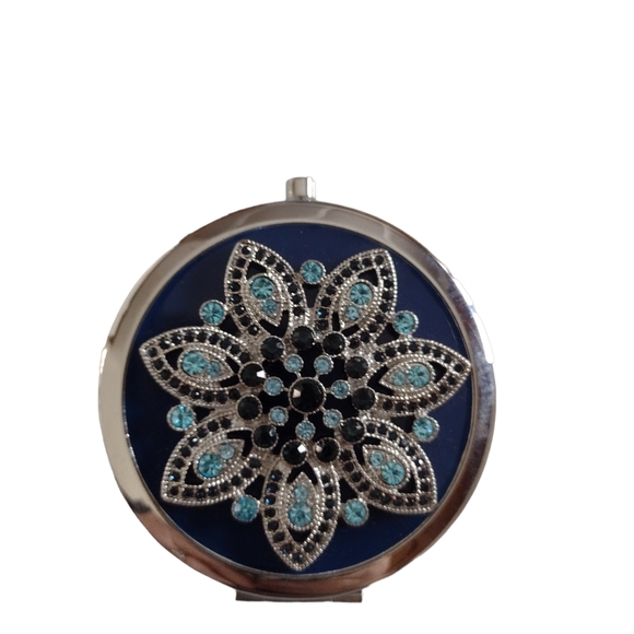 Monet women's  mirror compact. NWOT. Navy with light blue and black jewe… - Picture 9 of 11
